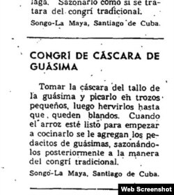 Receta del manual "Con nuestros propios esfuerzos" publicado durante el período especial en Cuba.