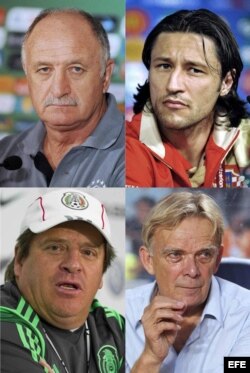 Combo fotográfico de los entrenadores de las selecciones de Brasil, Luiz Felipe Scolari; Croacia, Niko Kovac; México, Miguel Herrera; y Camerún, Volker Finke, que han quedado encuadradas en el grupo A del mundial Brasil 2014, según el sorteo celebrado hoy.