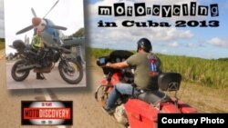 Cartel publicitario dando promoción a la primera vuelta a Cuba en moto para turistas estadounidenses (Foto: MotoDiscovery).